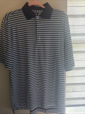 FJ foot joy golf Men's Black & White Striped Polo Shirt size M